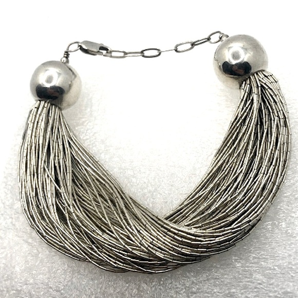 Vtg Sterling Liquid Silver Heishi Bead Ball Tipped Bracelet 7” - 8.5” Adjustable - Picture 2 of 8